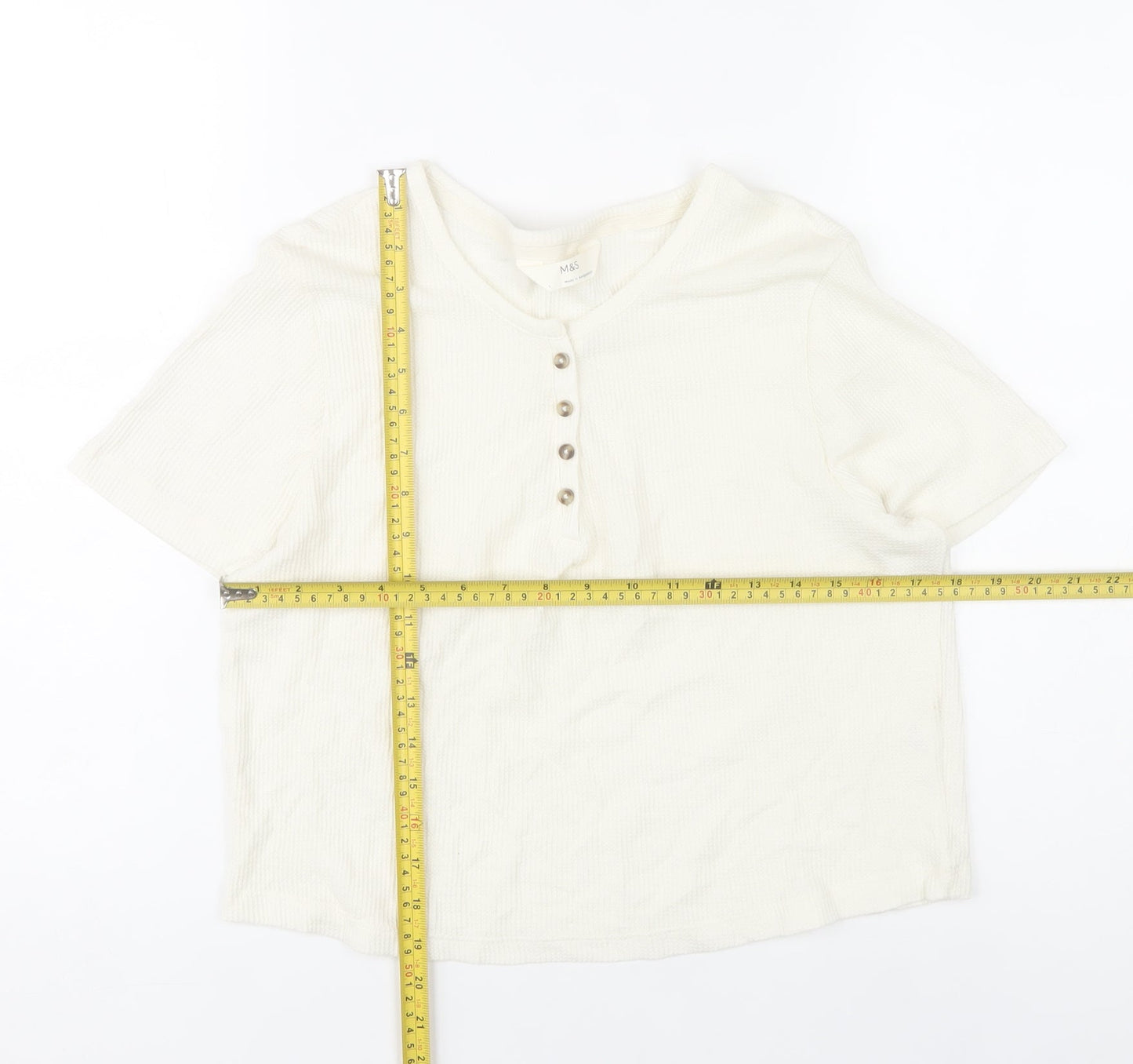 Marks and Spencer Womens Ivory Henley T-Shirt Size L Short Sleeve