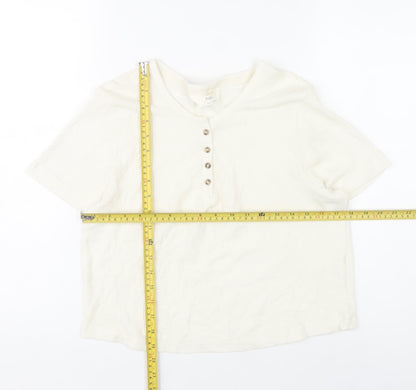 Marks and Spencer Womens Ivory Henley T-Shirt Size L Short Sleeve