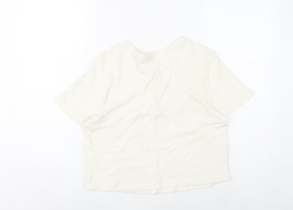 Marks and Spencer Womens Ivory Henley T-Shirt Size L Short Sleeve