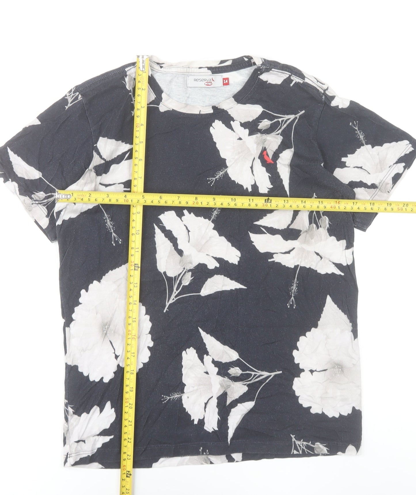 Reserva Mini Teens Black Floral Cotton Crew Neck T-Shirt Size 14