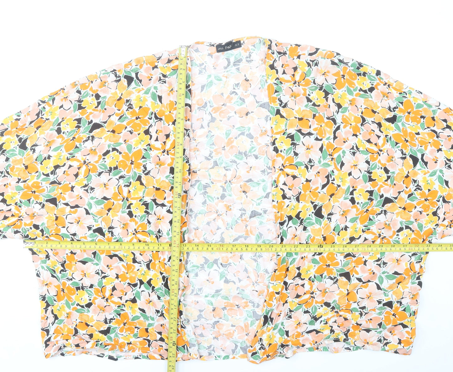F&F Women’s Multicoloured Floral Kimono Blouse UK 12 Viscose