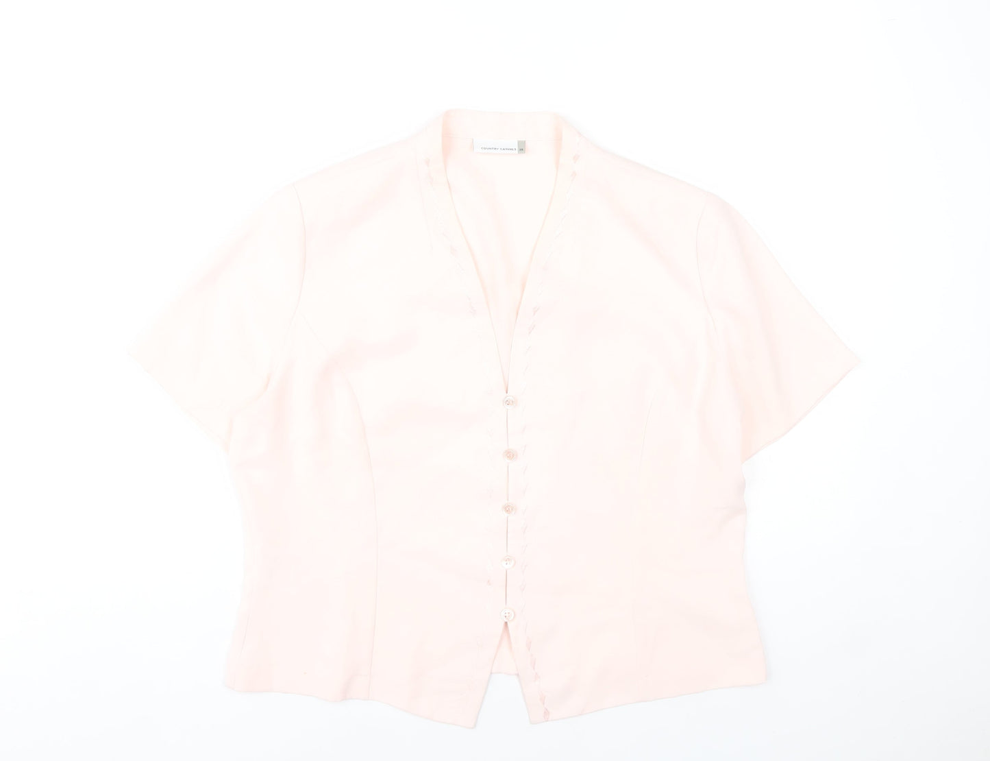 Country Casuals Women Pink Size 16 Blouse Short Sleeve V-Neck