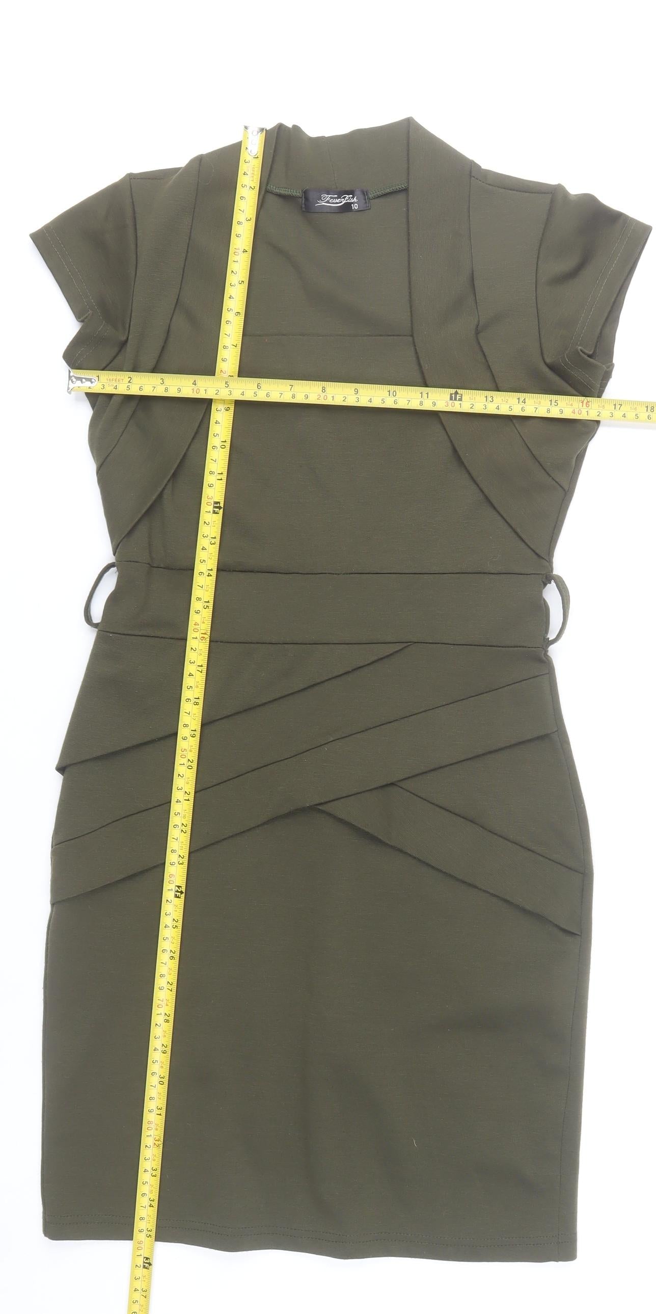 FeverFish Women’s Green Bodycon Knee Length Dress Size 10