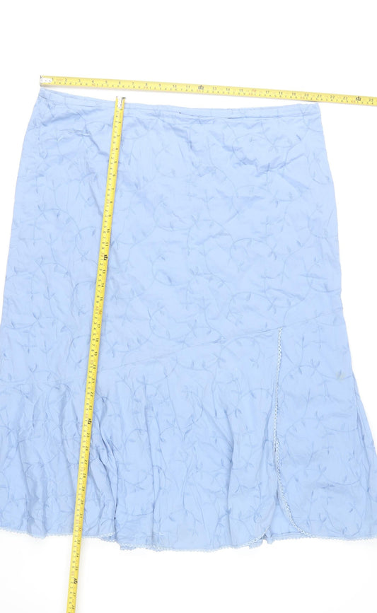 Dash Women’s Blue Cotton Midi Flared Skirt Size 20 Embroidered