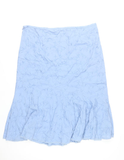 Dash Women’s Blue Cotton Midi Flared Skirt Size 20 Embroidered