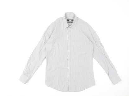NLM Mens Grey Slim Fit Long Sleeve Dress Shirt 15in 38cm