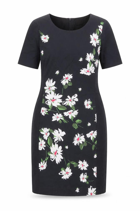 Oasis Women’s Black Floral Sheath Dress Size 8 Short Sleeve Lined