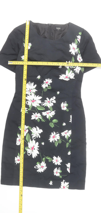 Oasis Women’s Black Floral Sheath Dress Size 8 Short Sleeve Lined