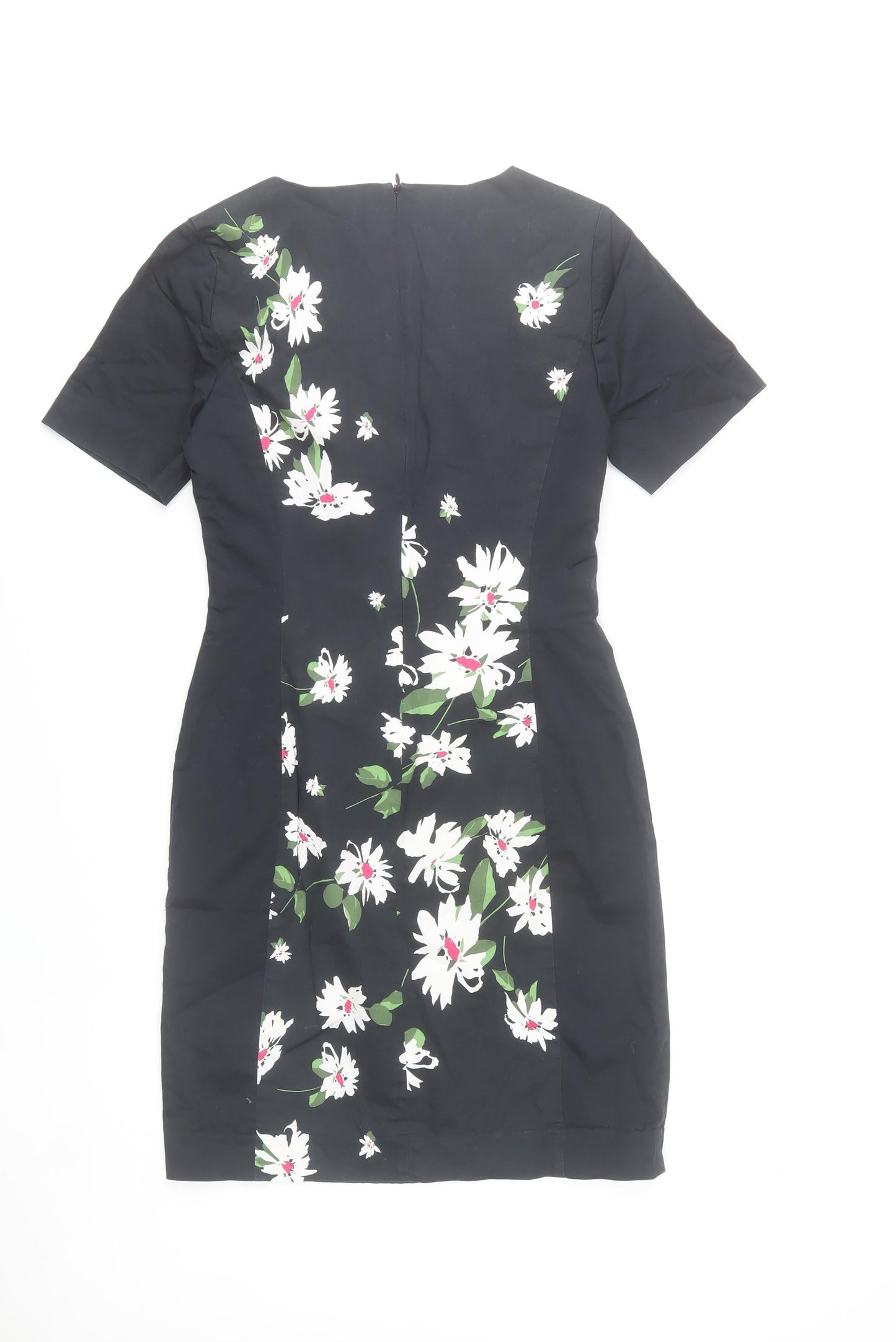 Oasis Women’s Black Floral Sheath Dress Size 8 Short Sleeve Lined