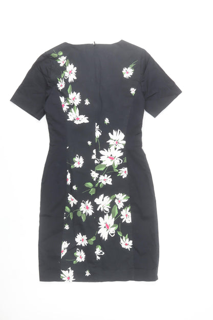 Oasis Women’s Black Floral Sheath Dress Size 8 Short Sleeve Lined
