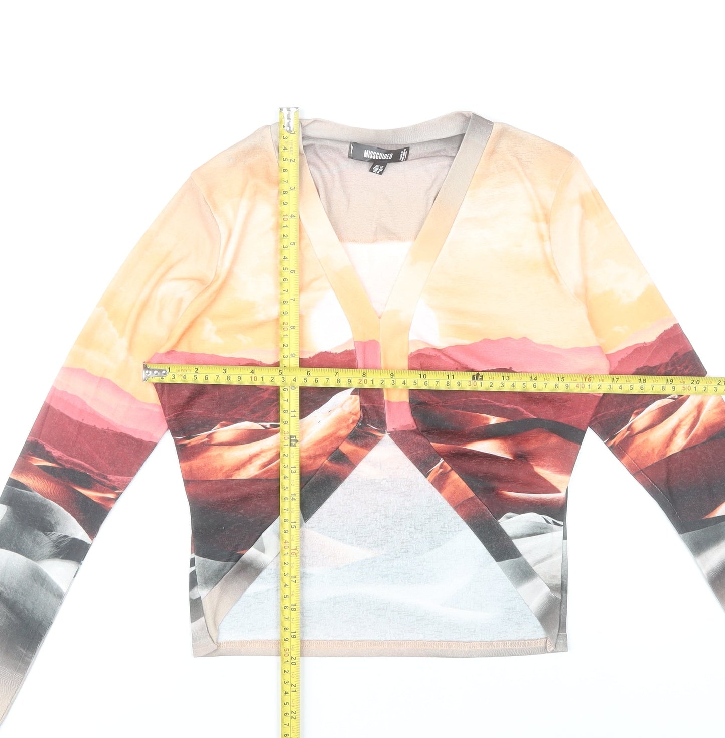 Missguided Women’s Multicoloured Size 12 Cropped V-Neck Long Sleeve Top