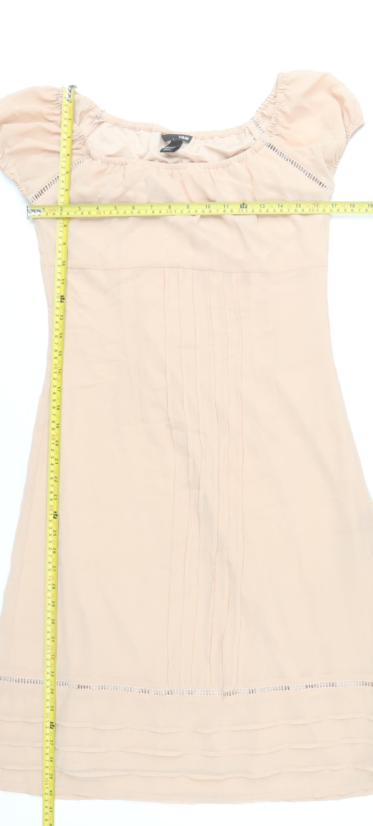 H&M Women Beige Size 12 Shift Puff Sleeve Knee Length Dress