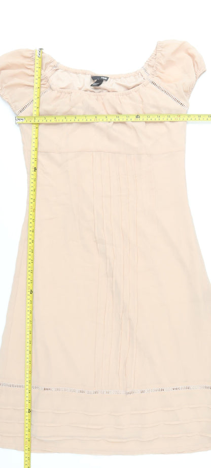 H&M Women Beige Size 12 Shift Puff Sleeve Knee Length Dress