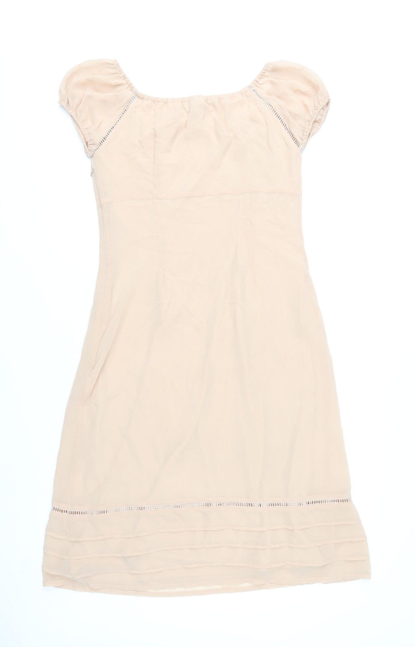 H&M Women Beige Size 12 Shift Puff Sleeve Knee Length Dress