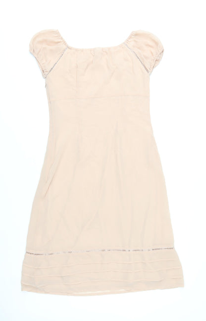 H&M Women Beige Size 12 Shift Puff Sleeve Knee Length Dress