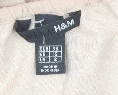 H&M Women Beige Size 12 Shift Puff Sleeve Knee Length Dress