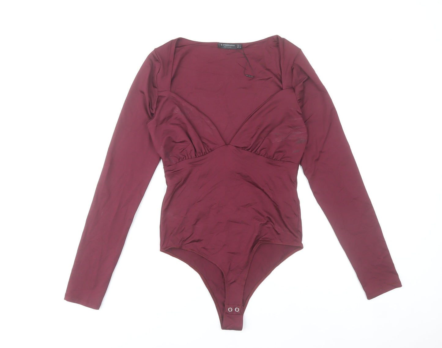 Stradivarius Women’s Red Long Sleeve Square Neck Bodysuit Size 8