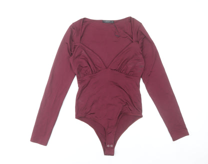 Stradivarius Women’s Red Long Sleeve Square Neck Bodysuit Size 8