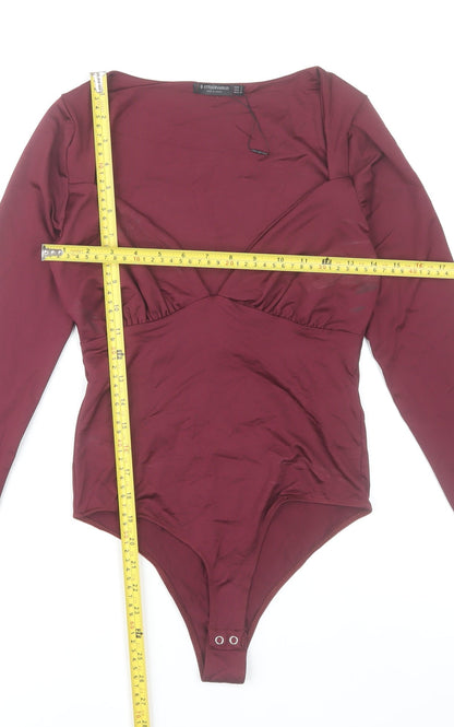Stradivarius Women’s Red Long Sleeve Square Neck Bodysuit Size 8