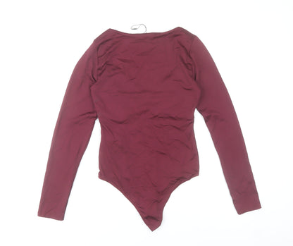 Stradivarius Women’s Red Long Sleeve Square Neck Bodysuit Size 8