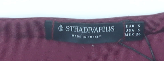 Stradivarius Women’s Red Long Sleeve Square Neck Bodysuit Size 8