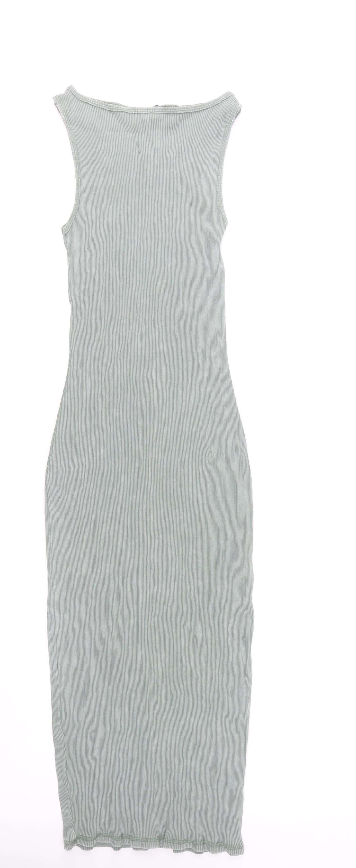 H&M Women’s Green Bodycon Midi Dress Size 12 Sleeveless Stretch