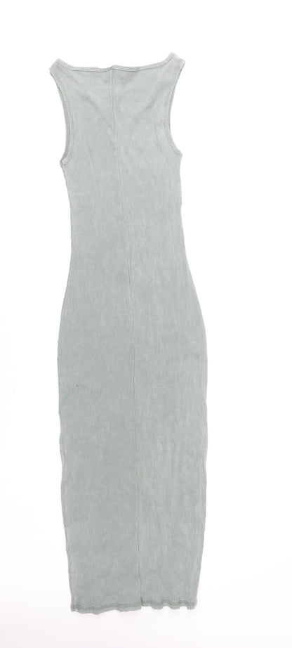 H&M Women’s Green Bodycon Midi Dress Size 12 Sleeveless Stretch