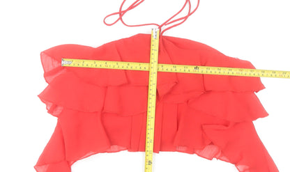 Stradivarius Women Red Halter Cropped Ruffle Chiffon Top Size 10