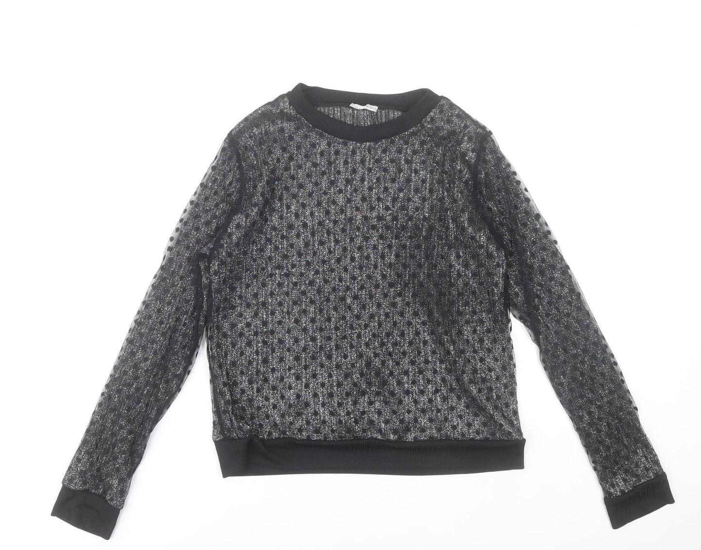Zara Women Black Sheer Long Sleeve Mesh Blouse Top Size S