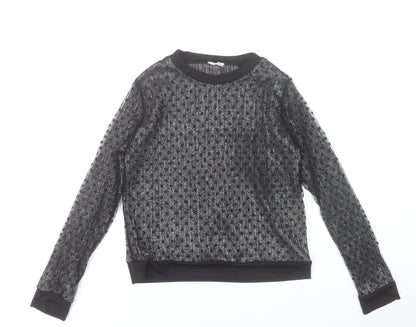 Zara Women Black Sheer Long Sleeve Mesh Blouse Top Size S
