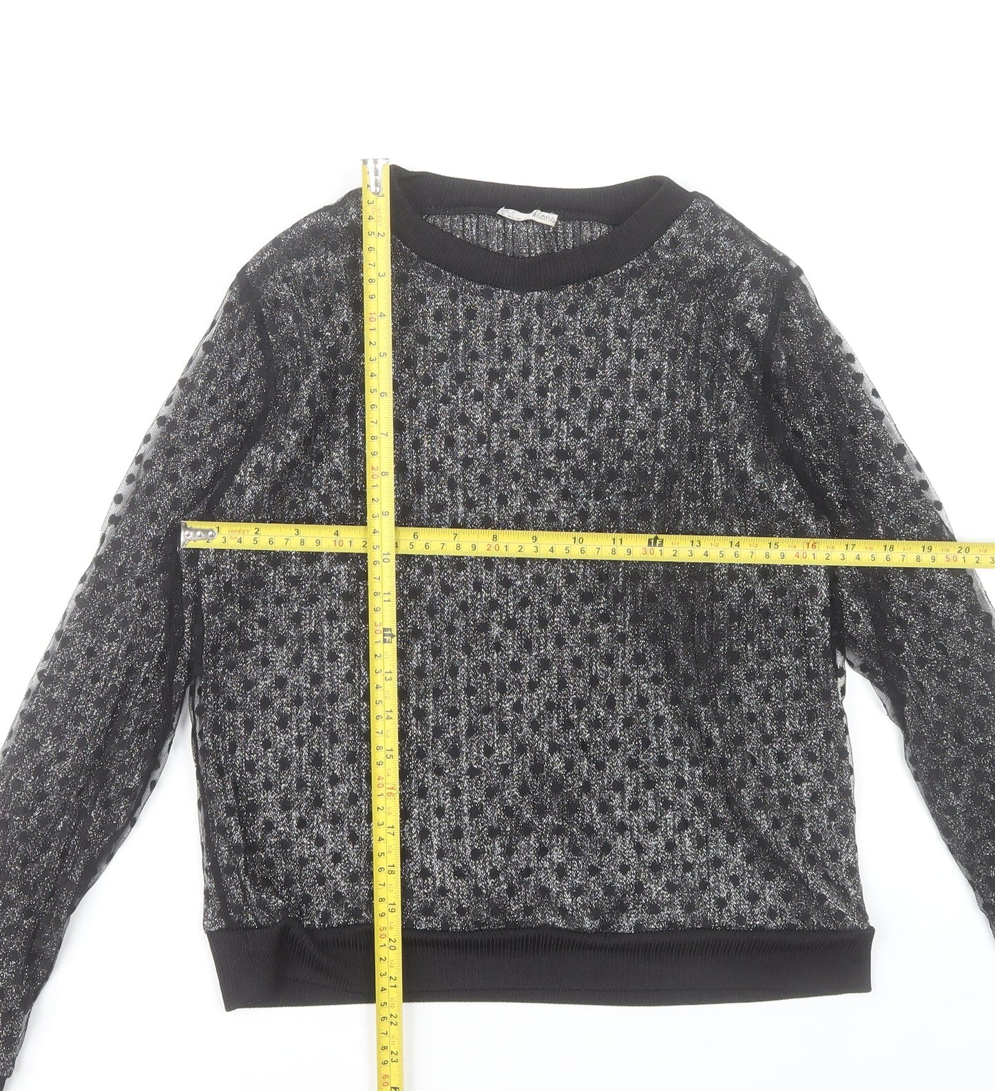 Zara Women Black Sheer Long Sleeve Mesh Blouse Top Size S