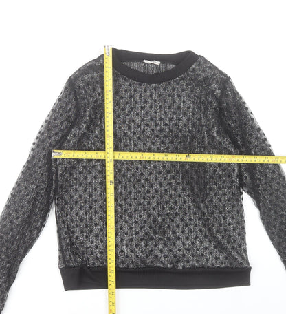Zara Women Black Sheer Long Sleeve Mesh Blouse Top Size S
