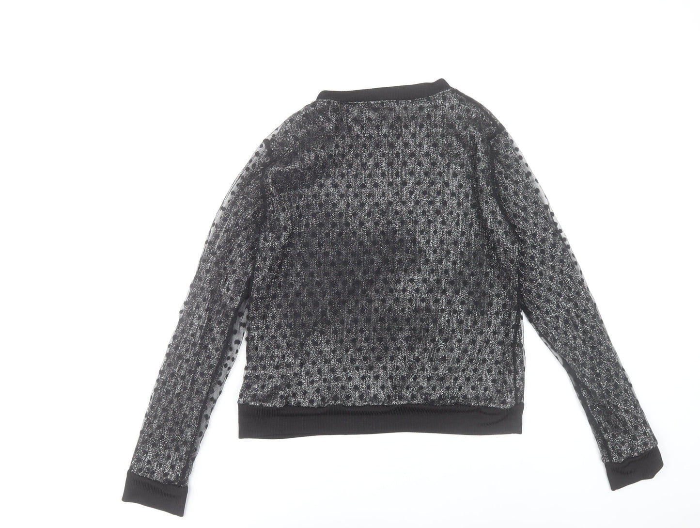 Zara Women Black Sheer Long Sleeve Mesh Blouse Top Size S