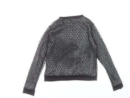 Zara Women Black Sheer Long Sleeve Mesh Blouse Top Size S