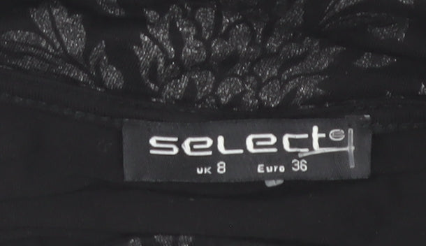 Select Womens Black Damask Bodycon Dress Size 8 3/4 Sleeve Scoop Neck