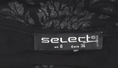 Select Womens Black Damask Bodycon Dress Size 8 3/4 Sleeve Scoop Neck