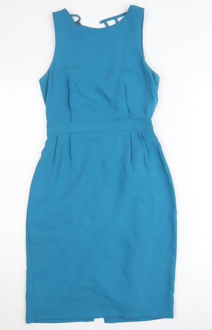 Warehouse Women’s Blue Sheath Dress Size 8 Knee Length Formal