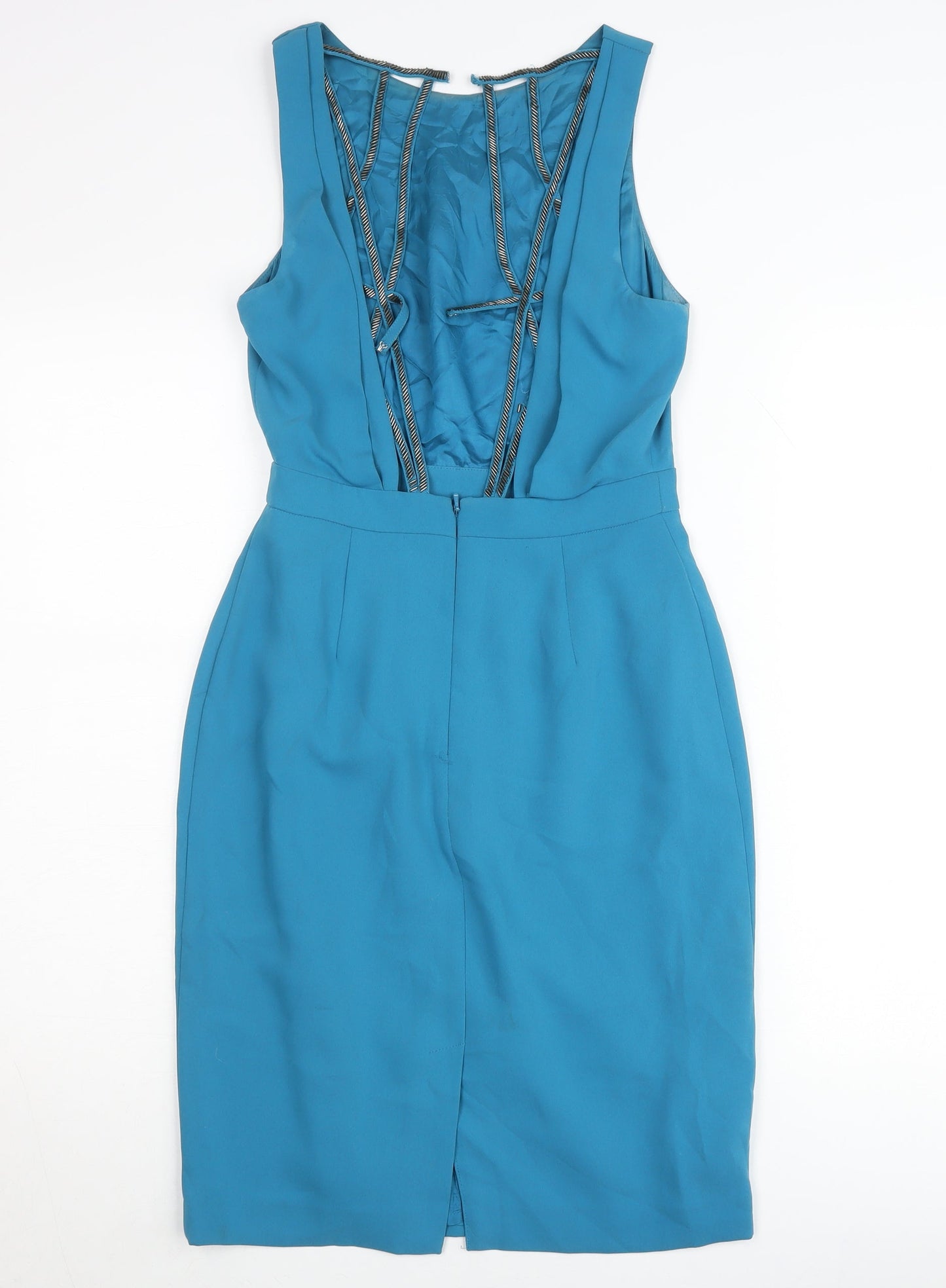 Warehouse Women’s Blue Sheath Dress Size 8 Knee Length Formal