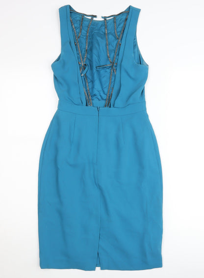 Warehouse Women’s Blue Sheath Dress Size 8 Knee Length Formal