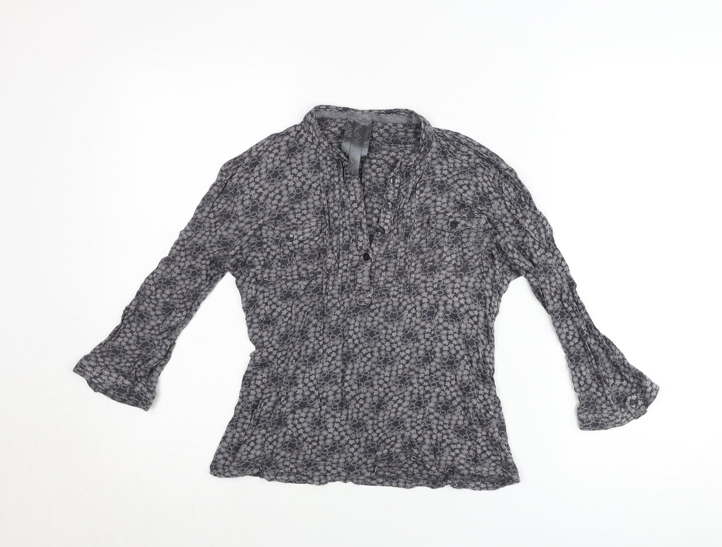Next Womens Grey Floral Tunic Blouse Size 10 Long Sleeve