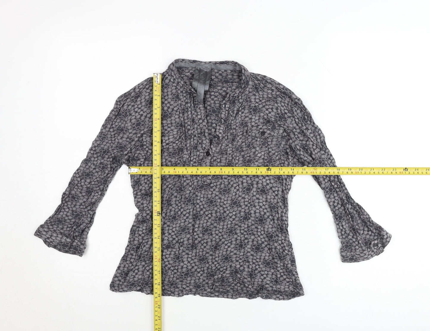 Next Womens Grey Floral Tunic Blouse Size 10 Long Sleeve