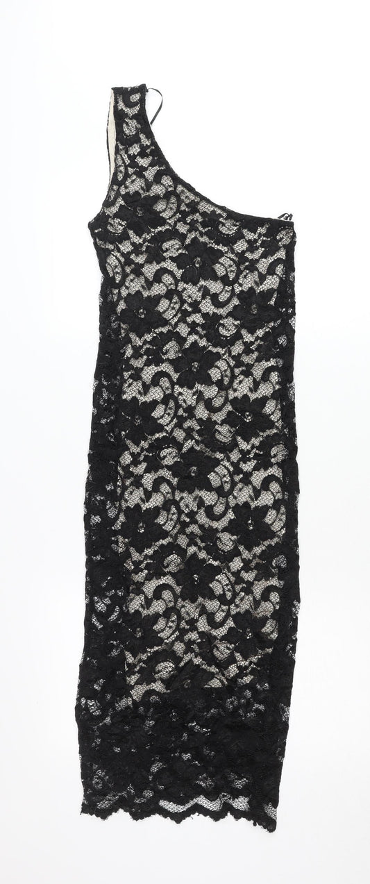 ASOS Petite Women’s Black Lace One Shoulder Bodycon Mini Dress Size 8