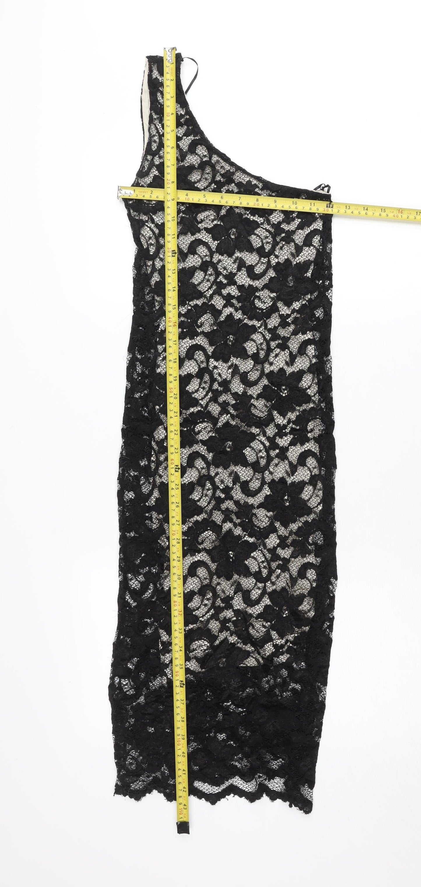 ASOS Petite Women’s Black Lace One Shoulder Bodycon Mini Dress Size 8