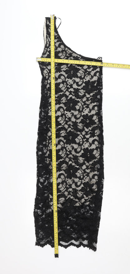 ASOS Petite Women’s Black Lace One Shoulder Bodycon Mini Dress Size 8