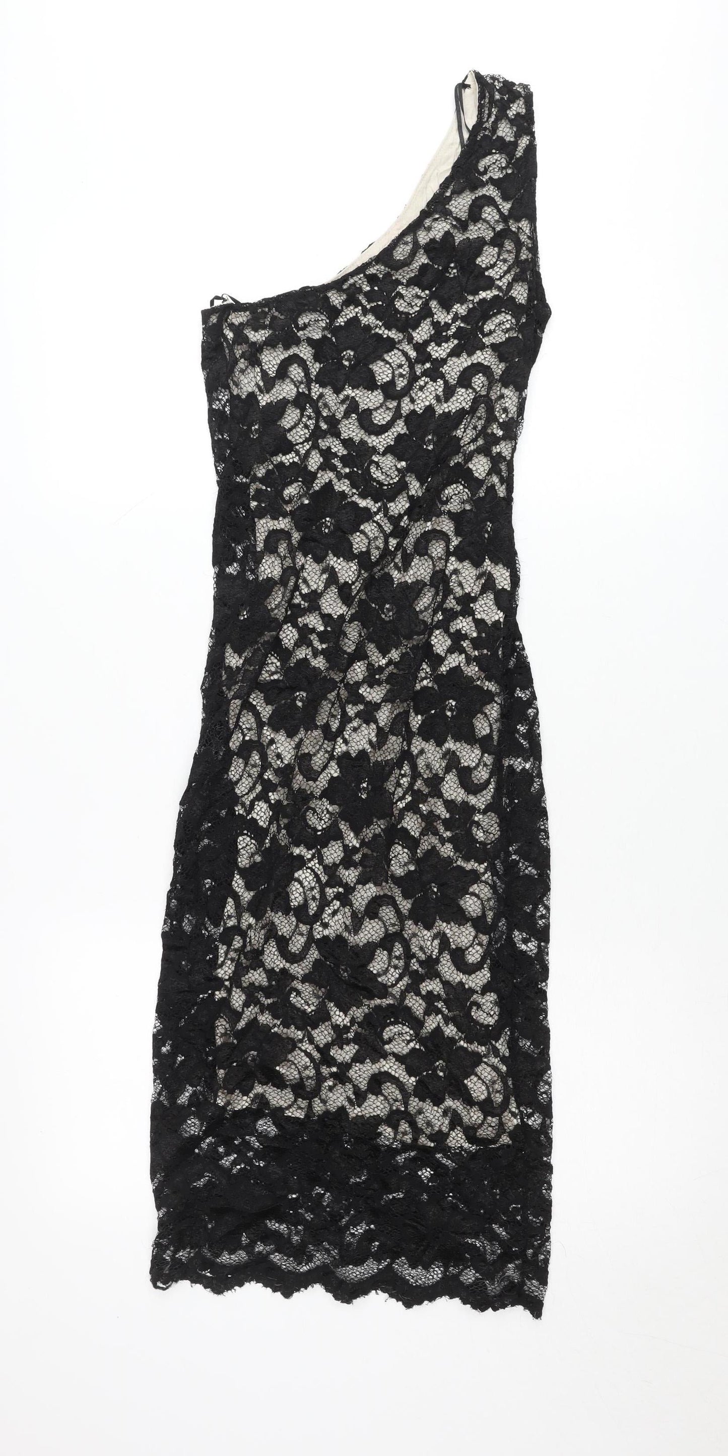 ASOS Petite Women’s Black Lace One Shoulder Bodycon Mini Dress Size 8