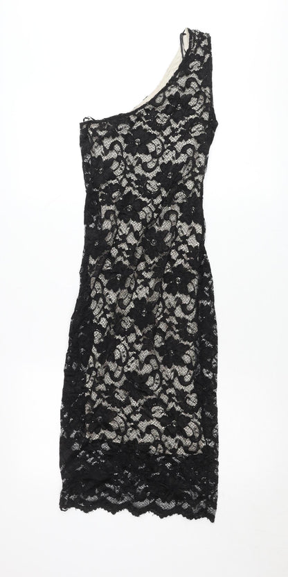 ASOS Petite Women’s Black Lace One Shoulder Bodycon Mini Dress Size 8