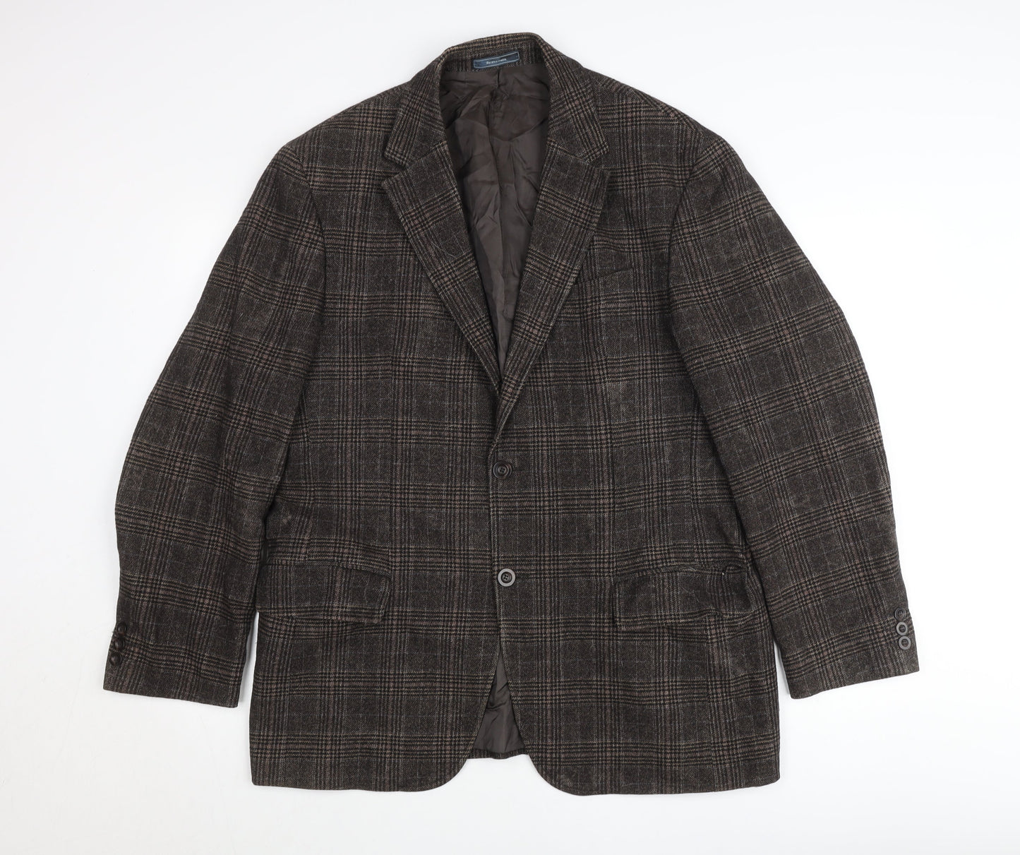 Benvenuto Men's Brown Check Wool Blazer Jacket Size 42 Regular