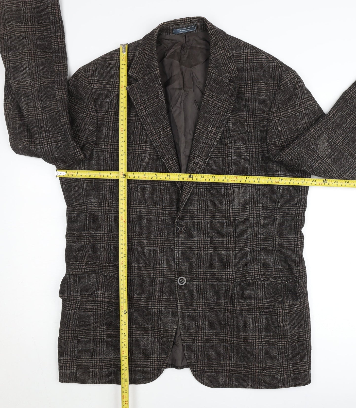 Benvenuto Men's Brown Check Wool Blazer Jacket Size 42 Regular