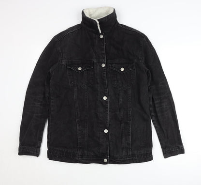 Stradivarius Womens Black Denim Jacket Size 8 Lined Casual