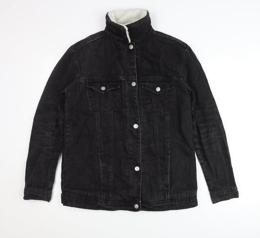 Stradivarius Womens Black Denim Jacket Size 8 Lined Casual